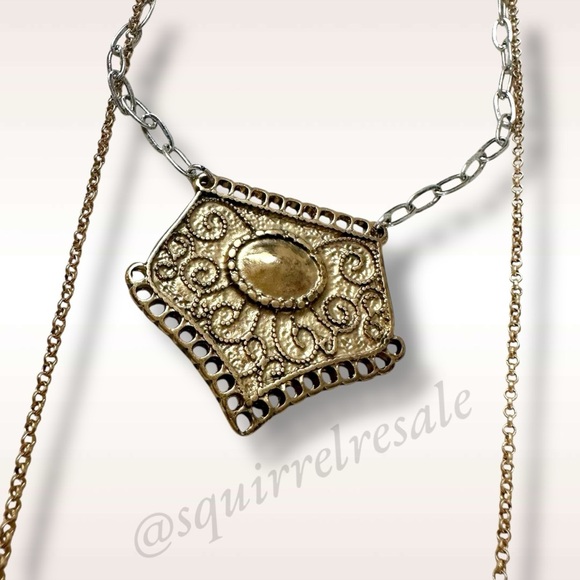 Free People Western Bohemian Passenger Chain Fringe Layered Necklace Silver Gold - Picture 7 of 9